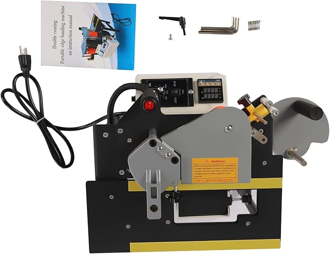 Portable Edge Banding Machine, 900W 0-6M/Min Edge Banding Speed Woodworking Edge Bander Benchtop Double Side Gluing Banding Machine for Melamine Paper Wood Plastic, 0.28-2.4In Edge Banding Height