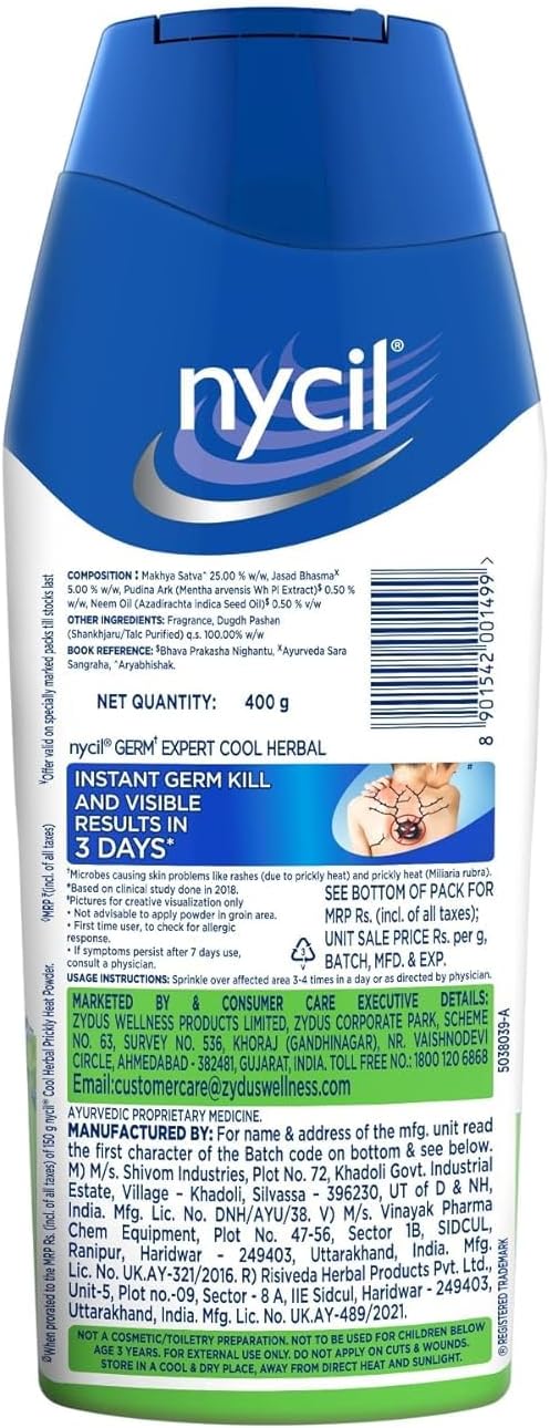 NY-CIL Germ Expert Cool Herbal Prickly Heat and Cooling Powder, 400 g, Super Saver Pack