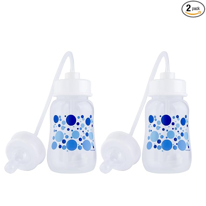 Hands-Free Baby Bottle - Anti-Colic Nursing System 4 oz Baby Bottle with Fast Flow Nipple/Teat 3m+ with Tube Straw Feeding System for Toddler (2 Bottles - Blue)
