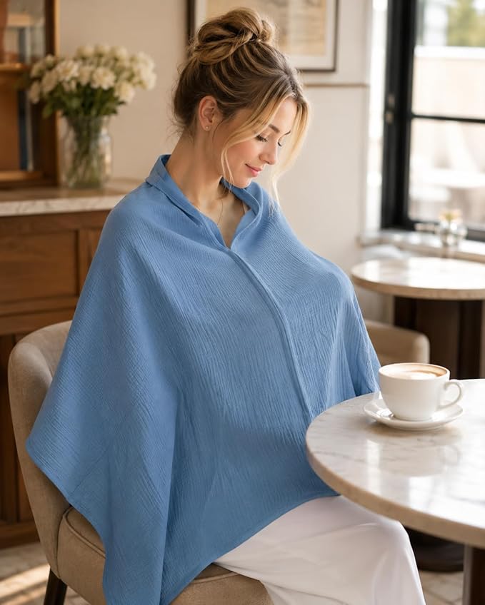 TADO MUSLIN 2-Pack Muslin Nursing Cover for Baby Breastfeeding, 100% Organic Cotton Breastfeeding Cover for Mom, Soft Breathable Privacy Nursing Apron, Multi-use Stroller Cover & Car Seat Canopy Blue