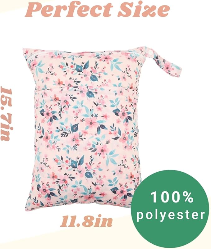 Wet Dry Bags Two Zipper Pockets Travel Beach Pool Reusable Waterproof Yoga Gym Bag for Baby Cloth Diaper Swimsuits Wet Clothes 3 Pack Flowers