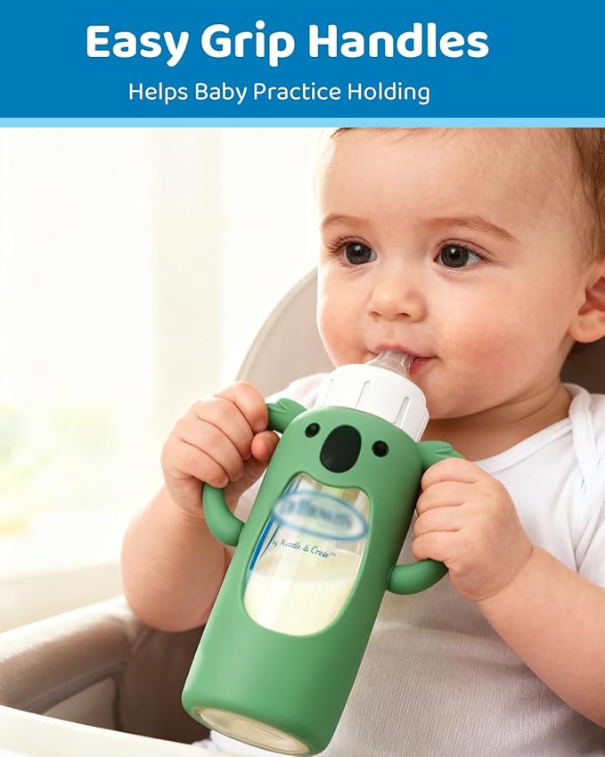 3 Pack Silicone Bottle Sleeves for Dr. Brown's Glass Baby Bottles, 8 oz, Anti-Slip Protective Covers with Handles, Baby Essentials(Bottles Not Included)