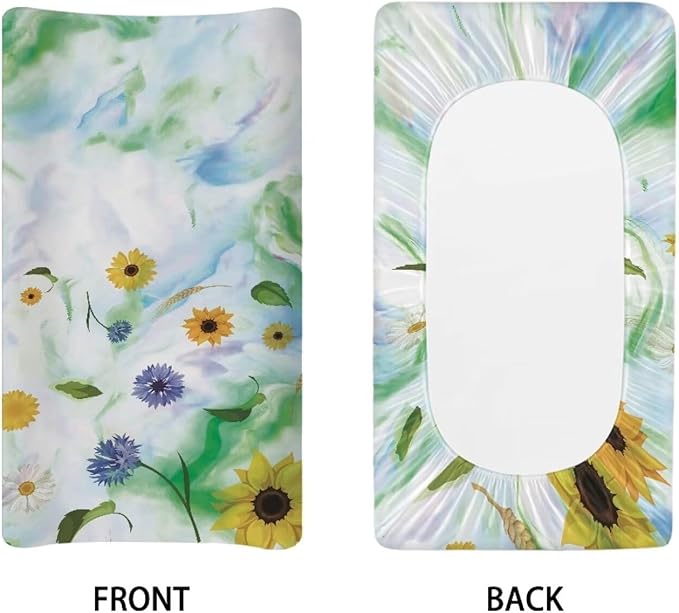 Sunflower Changing Pad Covers Safe Baby Diaper Change Table Covers, Reusable Change Pad Cover Fit for Most Change Pad Machine Washable