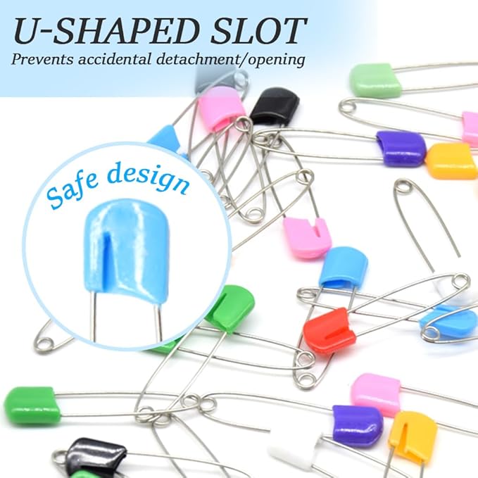 50 Pieces Safety Pins Diaper Pin 2.12 Inch Stainless Steel Nappy Pins Plastic Head Baby Safety Pins Colour Safe Locking Closures for Cloth Diapers (ET/Colour)