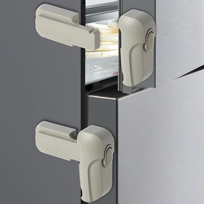 Fridge Lock for Kids(2-Pack) - Refrigerator Lock & Freezer Latch, Dual Mode, Child Proof, Bonus 2 Adhesive to Keep Freezer Door Closed - Keep Toddlers & Pets Safe(Gray)