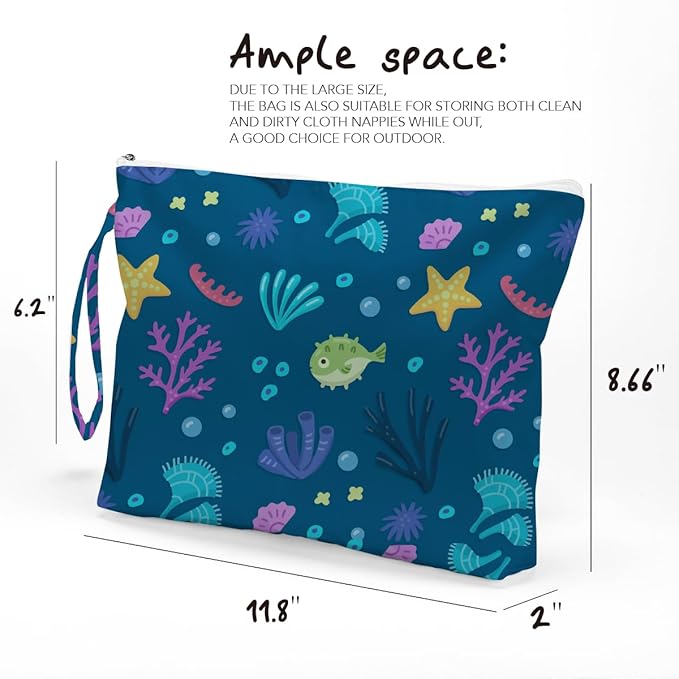 Fokongna Wet Bag, Small Portable Waterproof Multi-Functional Organizer for Women, Ideal for Daily, Beach & Travel，Blue Colorful Coral Reef