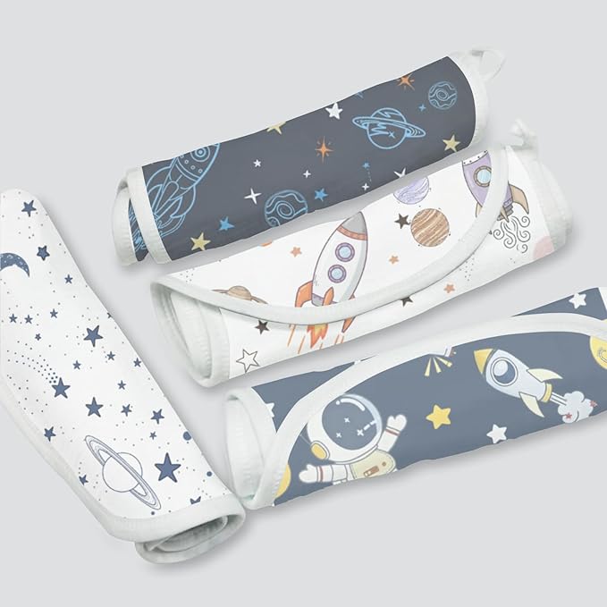 6 Pack Baby Burp Cloths for Boys Girls, Soft Cotton, Space Rocket Theme Design, Super Absorbent Baby Burping Cloths for Newborns, Machine Washable and Reusable Baby Spit-Up Cloths