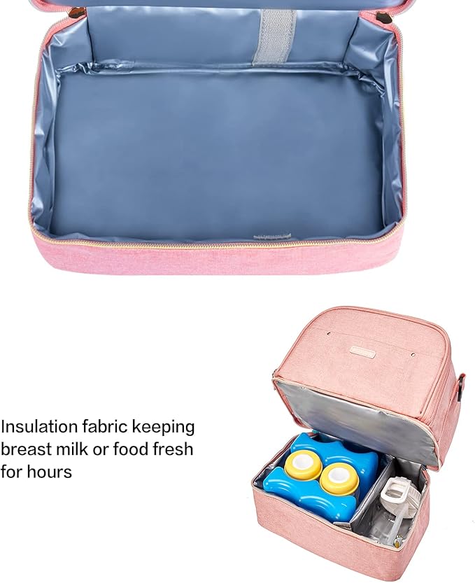 Breast Pump Bag Cooler Compartment for Breast Pump - Cooler and Moistureproof Bag Double Layer for Mother Breast Milk Pump Lunch Bag Outdoor Working (Pink)