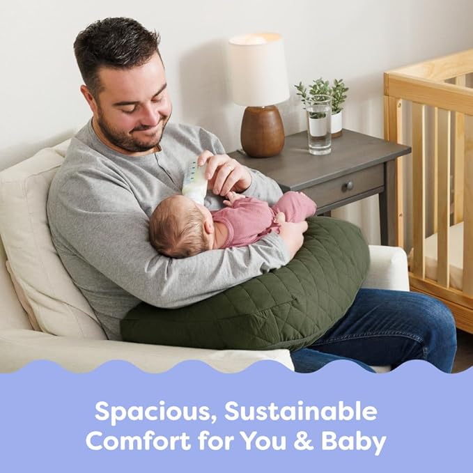 Boppy Nursing Pillow - Ergonomic Bottle & Breastfeeding Pillow with High, Firm, Large Area, Water-Repellent Cushion with Washable Cover; Baby Safety Alliance Verified - Quilted Moss