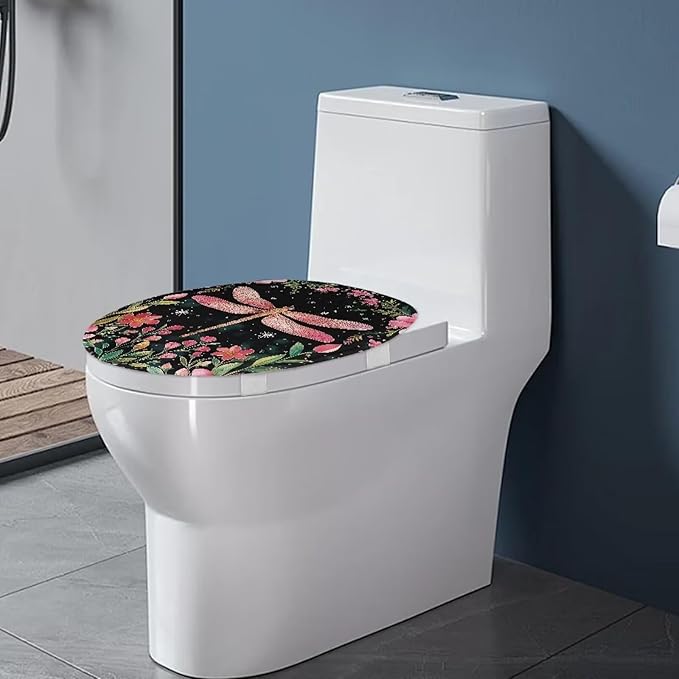 Dragonfly Toilet Seat Covers for Bathroom Polyester Fabric Soft and Breathable Toilet Lid Cover Polyester Fabric Universal for Most Toilet Bowl Lids
