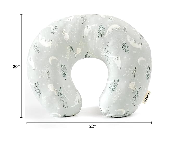 GRSSDER Nursing Pillow Cover, Stretchy Ultra Soft Minky Breastfeeding Pillow Covers, Fit Most Nursing Support Pillows for Breastfeeding, Comfortable Cozy Safe Pillow Cover, Snow Wolf