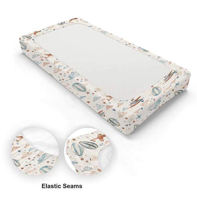 Watercolor Planes Stars Cloud Hot Air Balloon Pattern Baby Changing Pad Cover, Unisex Plane Nursery Diaper Changing Table Pad Mat Sheet for Boys Girls-16x32