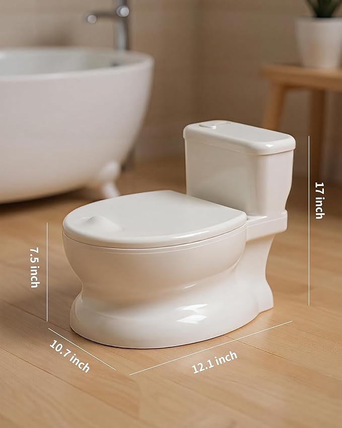 Realistic Potty Training Toilet - Flushing Sounds, Wipes Storage, Disposable Liners, Easy to Clean for Toddler Boys and Girls, White