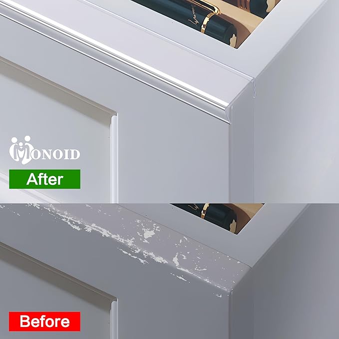 MONOID Drawer Edge Protector, Slip-On Clear Table Corners Guards, Door Kitchen Furniture Bumper, Prevent Wear, Impact Protection, Ease to Cut, 3/4" Thick, 24" Length – Clear, Pack of 10