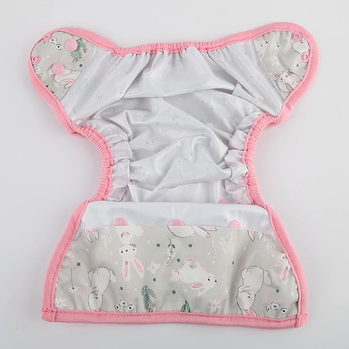 Baby Diaper Cover Nappy One Size 8lbs to 36lbs (White Rabbits)