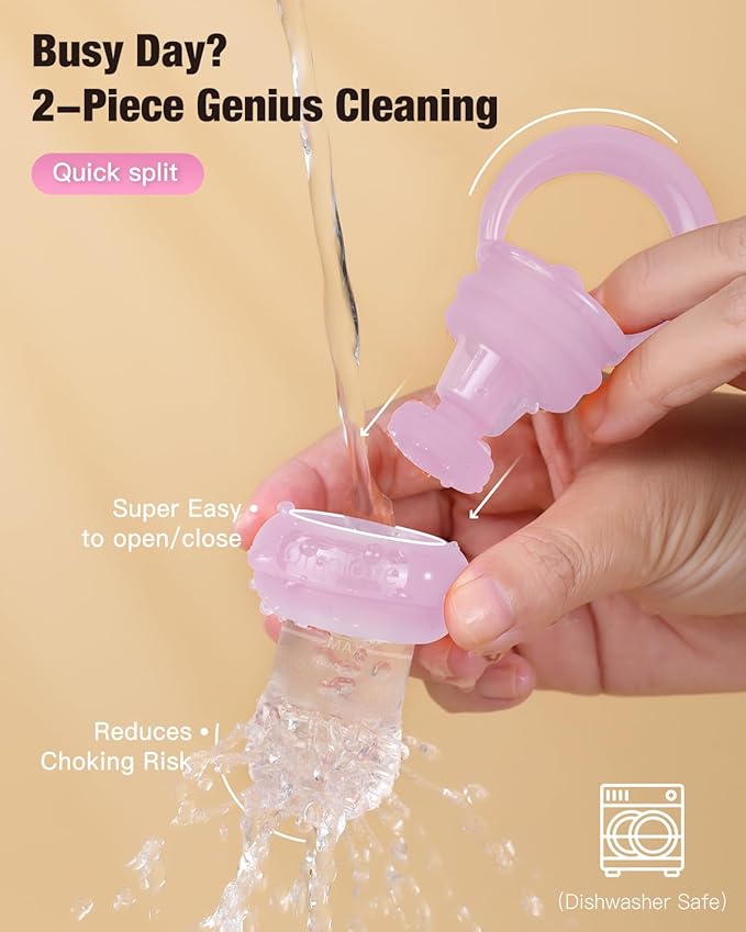 Baby Fruit Feeder & Popsicle Molds Tray Combo, New Born Must Haves and Babies Led Weaning Supplies for Safe Infant Self Feeding, 4+ Month (Pink)