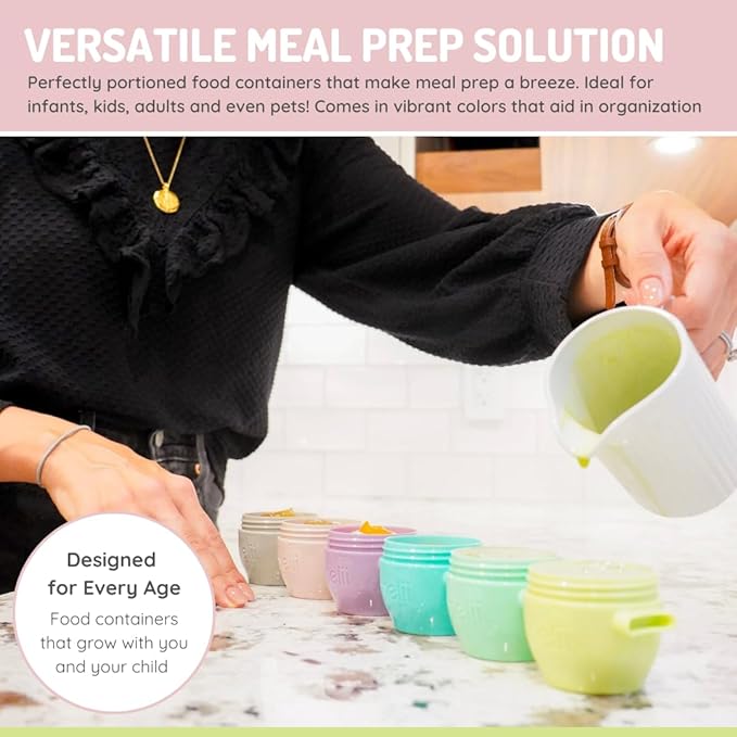 melii Snap & Go Baby Food Storage Containers | 4 Pack 6 oz, Stackable Snack Containers with Airtight Lids, BPA-Free, Reusable Food Containers for Toddlers, Meals & On-the-Go