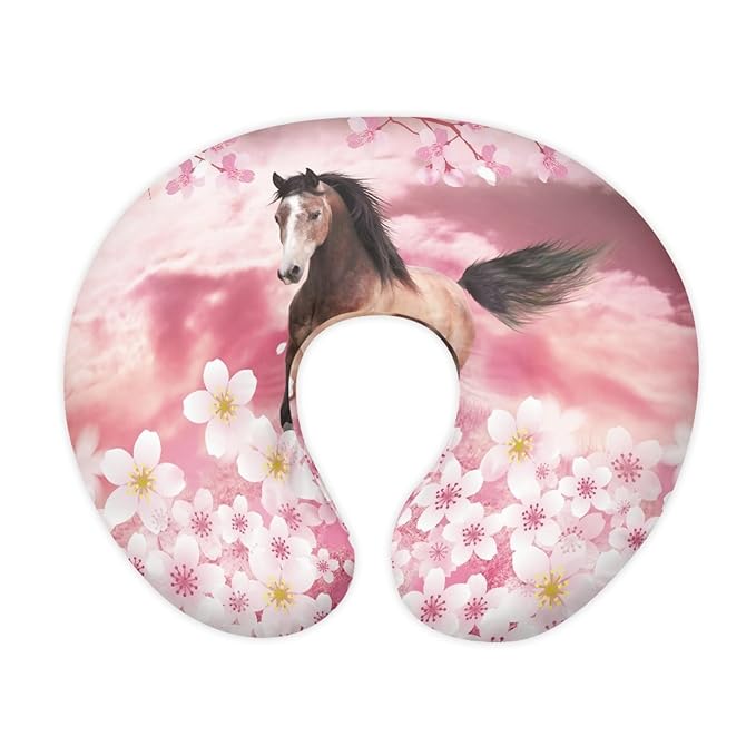 Forchrinse Horse Cherry Blossom Nursing Pillow Cover for Baby Girls Floral Decor Breastfeeding Pillow Slipcover Fit for Most Nursing Pillows