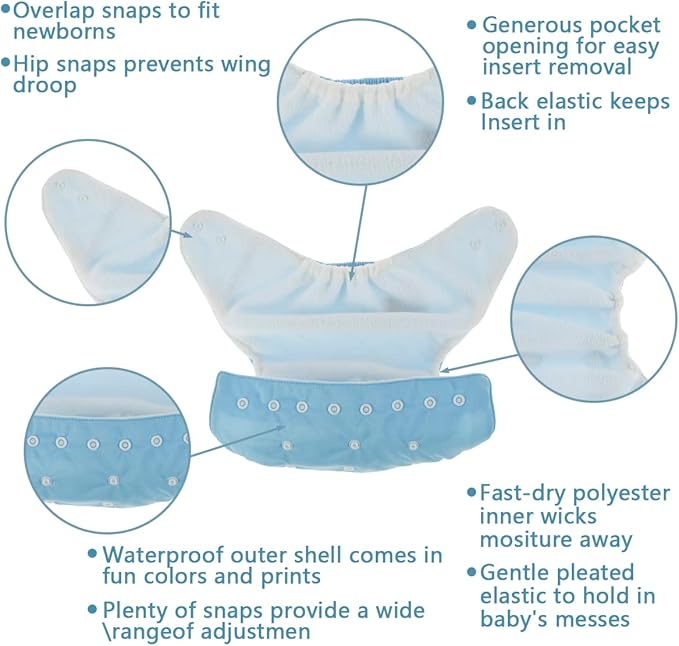 7Pcs Baby Cloth Nappies Reusable Pocket Nappy Washable Adjustable Cloth Diapers Super Absorbent Clothes Nappies Multi-Color Comfortable Diapers for Baby Infants Boys Girls 6.6-33 lbs