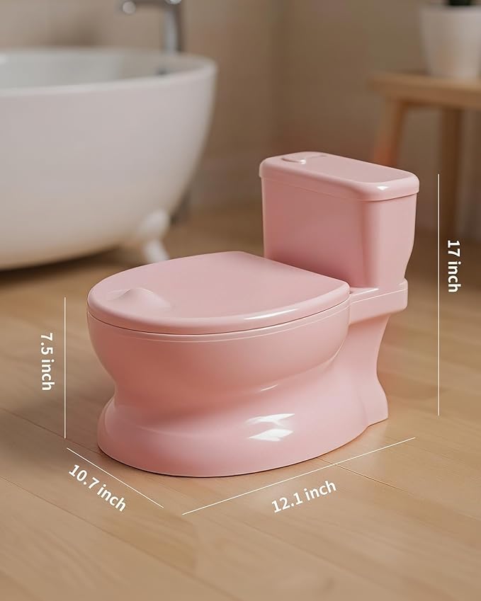 Realistic Potty Training Toilet - Flushing Sounds, Wipes Storage, Disposable Liners, Easy to Clean for Toddler Boys and Girls (Pink)