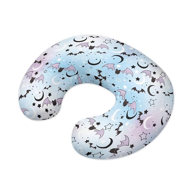 Moon and Cartoom Bats Baby Nursing Pillow Cover Baby Breastfeeding Slipcover Infant Newborn Nursery Bottle Pillowcase Stretchy Replaceable Pillow Cover Slipcover Halloween Decor