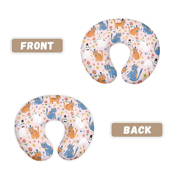 Jeiento Cute Cat Nursing Pillow Cover, Soft Cartoon Kitten Nursing Covers for Breastfeeding Pillows, 1 Pack Reversible Removable Slipcover for Baby Boy Girls,Pink