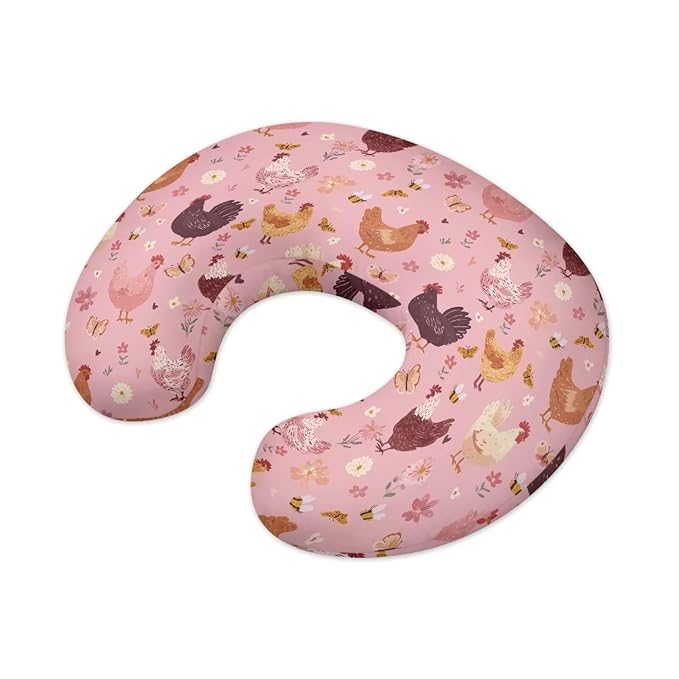 Boho Chicken Nursing Pillow Cover Stretchy Removable Nursing Covers for Breastfeeding Pillows, Ultra Soft Comfortable Slipcover for Boy and Girls, Pink