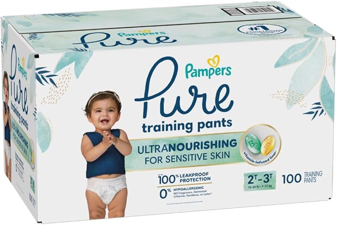 Pampers Pure Protection Training Underwear, Unisex, Size 2T3T, 100 Count, Premium, Hypoallergenic, Soft, Absorbent