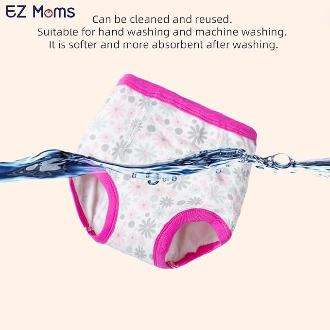 EZ Moms 8 Packs Potty Training Underwear Soft 100% Cotton Absorbent Toddler Training Underwear Girls 3T Kid Confident Underpants for Girls Reusable Leakproof Baby Pee Pants with Potty Sticker Chart