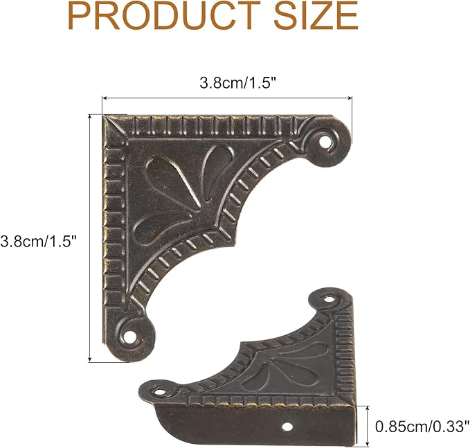 uxcell 30pcs Vintage Corner Protector 1.5"x1.5"x0.3" Decorative Metal Edge Corner Protectors Brackets with Mounting Nails for Box Wooden Case Chest Table Desk Bronze