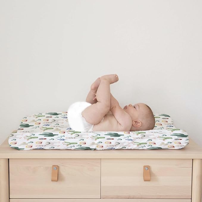 Cute Llama Changing Pad Cover Funny Llama Cactus Leaves Rainbow Diaper Change Table Sheets for Boys Girls Desert Animal Soft Breathable Stretch Fitted Changing Mat Sheets Cover 32''x16''