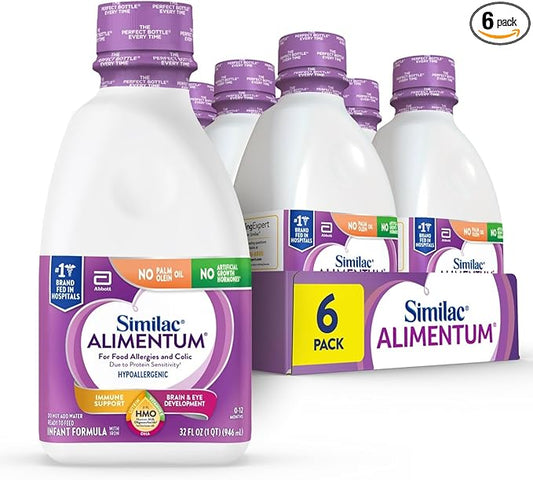 Similac Alimentum With 2'-FL HMO Hypoallergenic Infant Formula, for Food Allergies and Colic Due to Protein Sensitivity, Ready-to-Feed Baby Formula, 32-fl-oz Bottle, Pack of 6