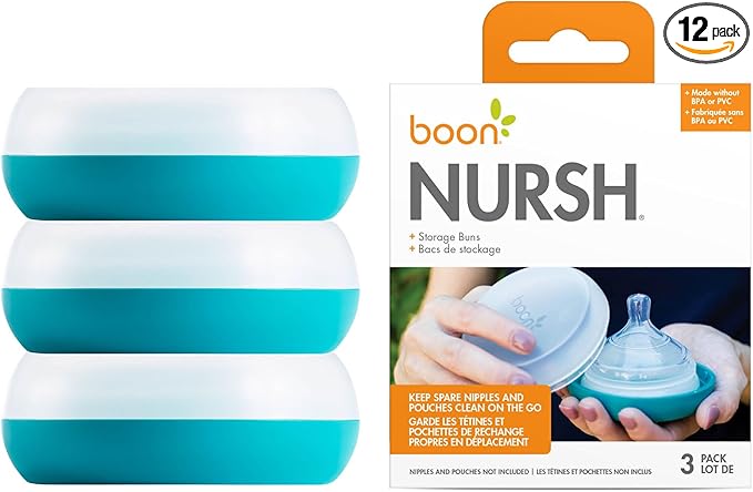 Boon Baby Bottle Storage Buns - Travel Holders for Nursh Bottles - Blue and White, 3 Count (Pack of 12)