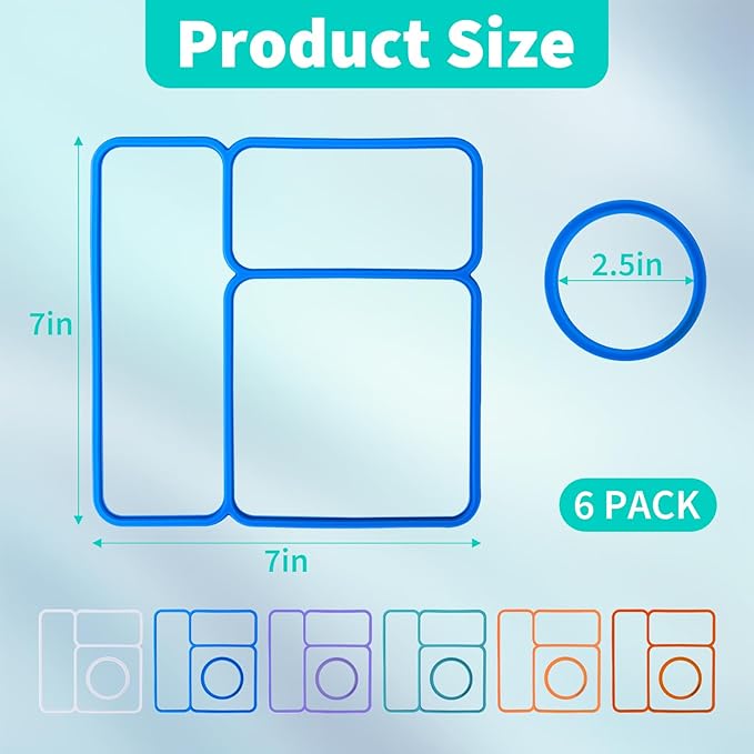 6 Pack Replacement Seal Gaskets Compatible with OmieBox Bento Box Lid, Silicone Lid Seal Gasket for OmieBox, Leak-Proof Seal Ring Accessory, Keep Freshness, BPA-Free Kids Lunch Box Replacement Parts