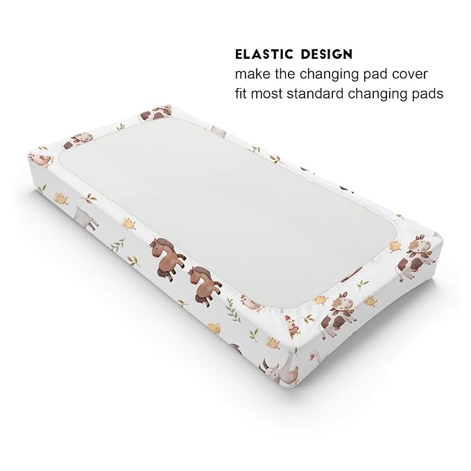 Baby Farm Life Changing Pad Cover for Boy Girl 32''x16'' Farm Animals Pig Goat Horse Cow Chick Rooster Duck Leaves Fitted Changing Pad Sheets Soft Breathable Diaper Change Table Mats