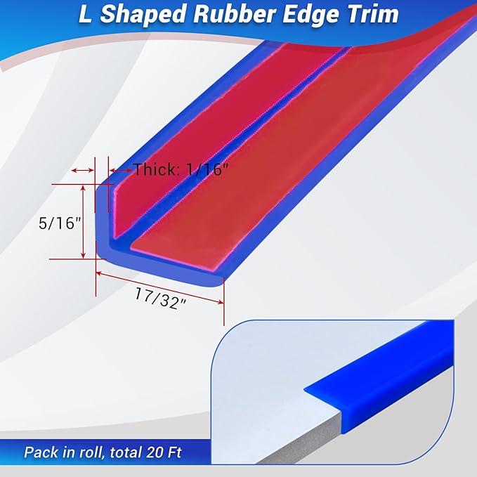 Rubber Edge Corner Trim, Self Adhesive L Shaped Edge Guard for Tile, Small Size Peel and Stick Edge Protectors, Wall and Furniture Edges, Blue Color, 20Ft