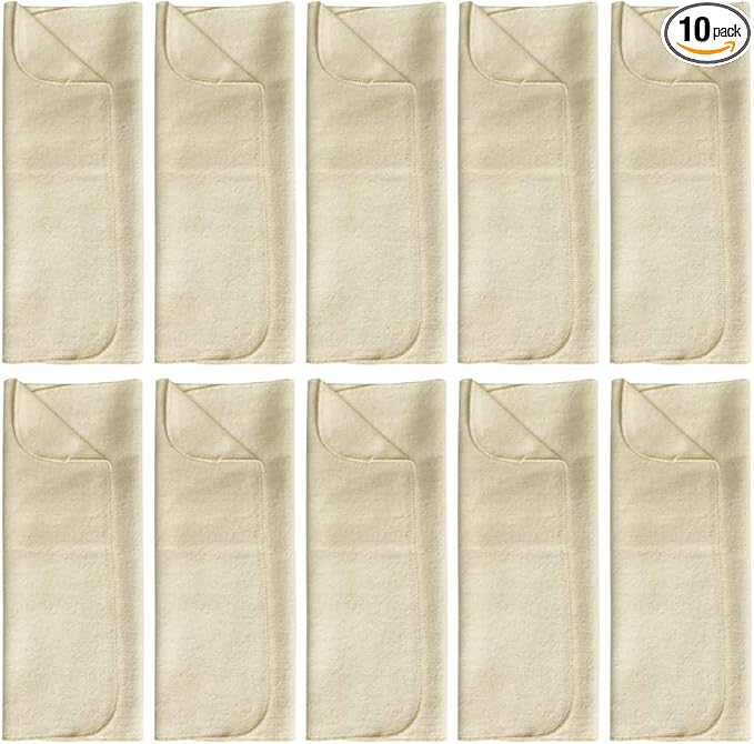Washable Organic Diapers – Prefold Cloth Diaper Booster Pads for Baby and Toddler, Brushed Cotton (10-pack)
