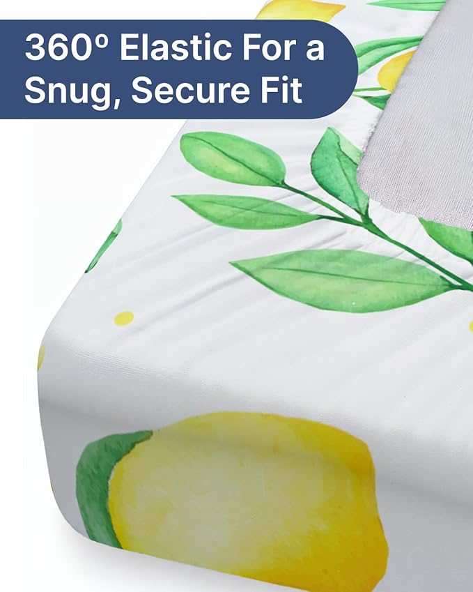 Baby Crib Sheets for Boys & Girls - Pack of 2 Fitted Microfiber Crib Sheets for Standard Crib & Toddler Mattress - Soft, Breathable and Wrinkle Free - Machine Washable - Oeko Tex - 52x28x8in - Lemons