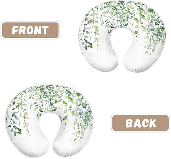 Nursing Pillow for Baby Girl，Nursing Pillow Cover Stretchy，Soft Fabric Fits Snug On Infant, Washable & Breathable，Fits The Original Support for Breastfeeding Green Leaf