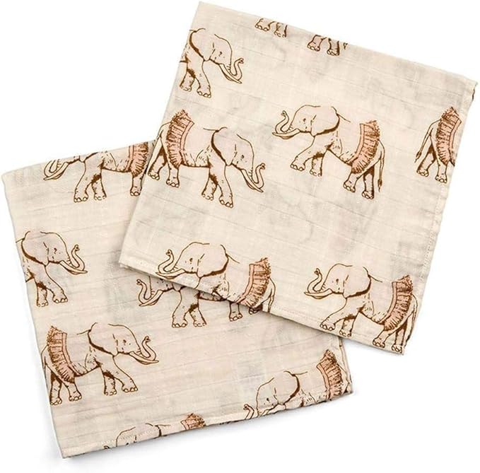 Milkbarn Baby Muslin Burp Cloths for Boys & Girls - Extra Large Washcloths 23" x 23", Pack of 2 - Soft & Absorbent Bamboo and Cotton Blend - Burping Cloths for Babies (Tutu Elephant)