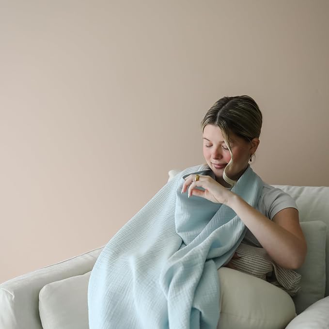 Snuggle Me® Nursing Cover - 100% Organic Cotton Muslin Nursing Cover Up for Baby Breastfeeding with BPA-free Silicone Teether Ring, Ultra-soft, Breathable & Lightweight Adjustable Mother Nursing Apron