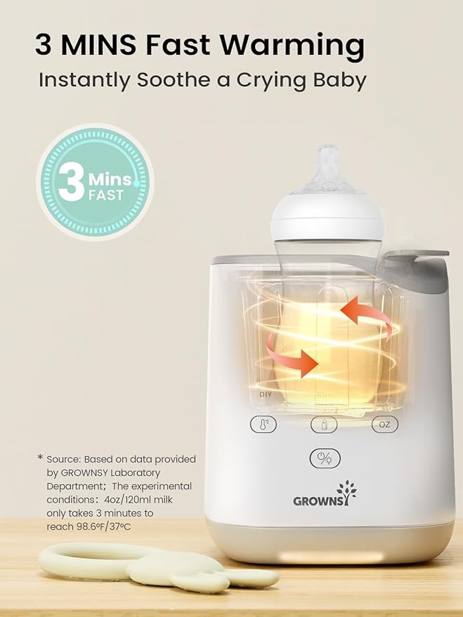 Grownsy Bottle Warmer for Night Feeding, Fast Baby Bottle Warmer for Breastmilk, Smart Temperature Control, with Timer, Thaw, Food Heater, Night Light, Calentador De Biberones for All Bottles