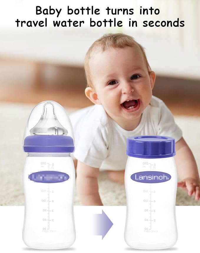 Baby Bottle Caps Compatible with Lansinoh Bottles, Travel and Storage Bottle Lids Replacement, 8 Count, Purple