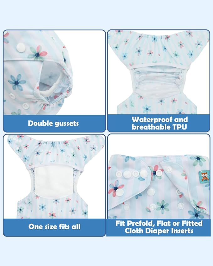 ALVABABY Cloth Diaper Covers 6pcs and 1 Wet Dry Bag, Washable Reusable Diaper Cover with Multi-Functional Bag, Cloth Diaper Shell for Prefold, Flat or Fitted Cloth Diaper Inserts 6NKZ08