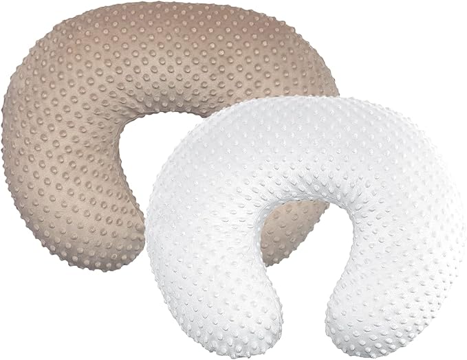 Minky Nursing Pillow Cover Breast Feeding Pillow Cover Slipcover U Shape for Baby Boy Girl,Cover Only(Beige&White, Pack of 2)