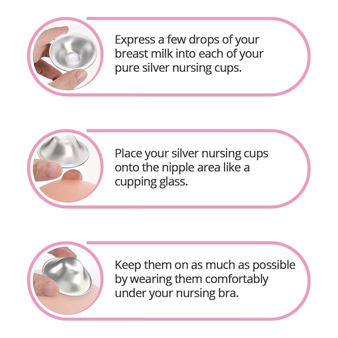 Silveriumom The Original Silver Nursing Cups - Nipple Shields for Nursing Newborn - 100% Pure Silver 999 Silver and Handmade - Nipple Covers Breastfeeding (XL)