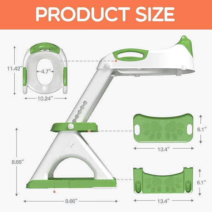 Potty Training Seat with Step Stool Ladder, Toddler Toilet Seat for Boys Girls, Adjustable 6 Heights Fits Round & Elongated Toilets, Anti-Slip Pads & Leak-Proof Guard