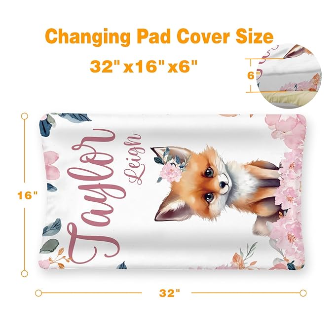 Custom Changing Pad Cover Set - Jersey Knit Comfy CozyUltra Soft Unisex Diaper Changing Table Covers with Personalized Name for Baby Boys Girls - Waterproof Ultra Soft 4 Pcs Set Style17