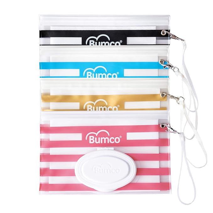 BUMCO Airtight Wipes Dispenser, Keeps Wet, Reusable Refillable Pouch, Diaper Bag Organizer for Travel, Carrying Clutch, Unique Baby Gift for Girl Boy [black & pink]