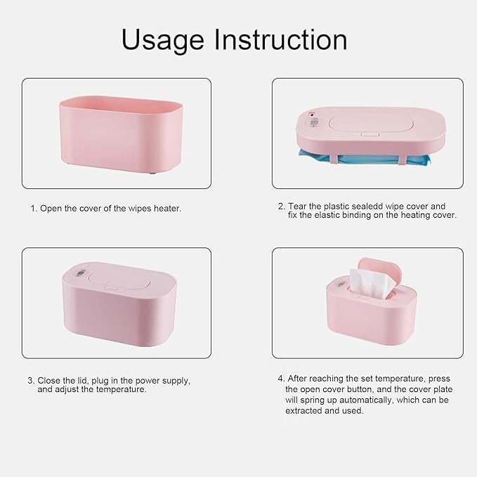 Baby Wipe Warmer, USB Constant Temperature Portable Wipe Heater Temperature Adjustment Warm Keeper Dispenser Large Capacity, Evenly Overall Heating 5V (Roseate)